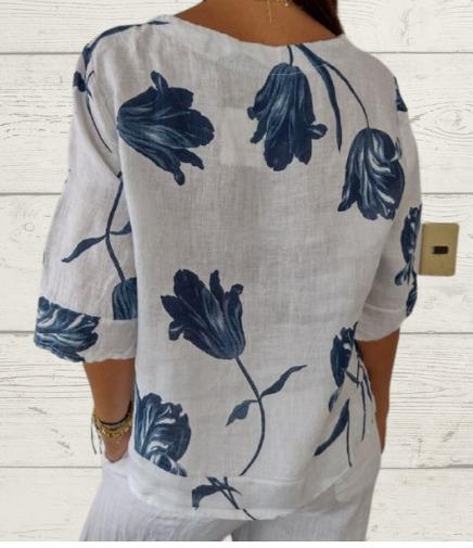 Floral Linen Button-Up Blouse