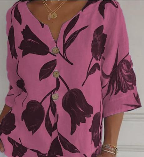 Floral Linen Button-Up Blouse