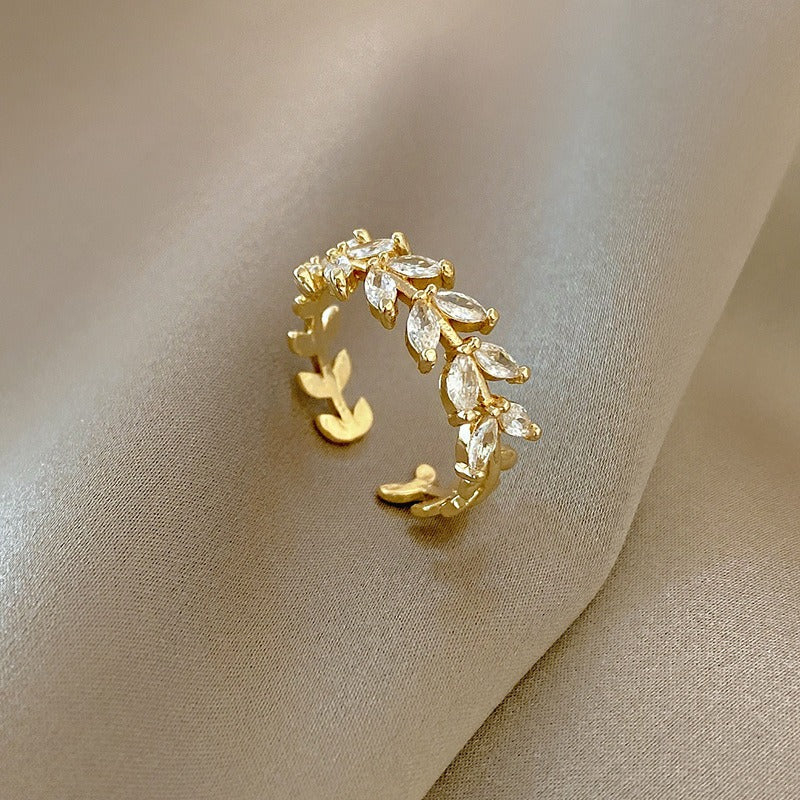 Gold Laurel Crystal Ring
