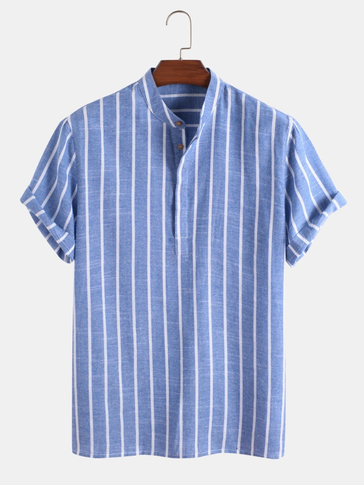 Men’s Striped Linen Collar Shirt
