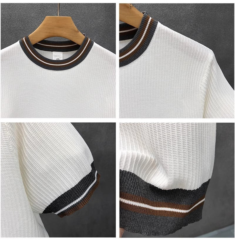 Men’s White Knit Polo T-Shirt with Contrast Trim