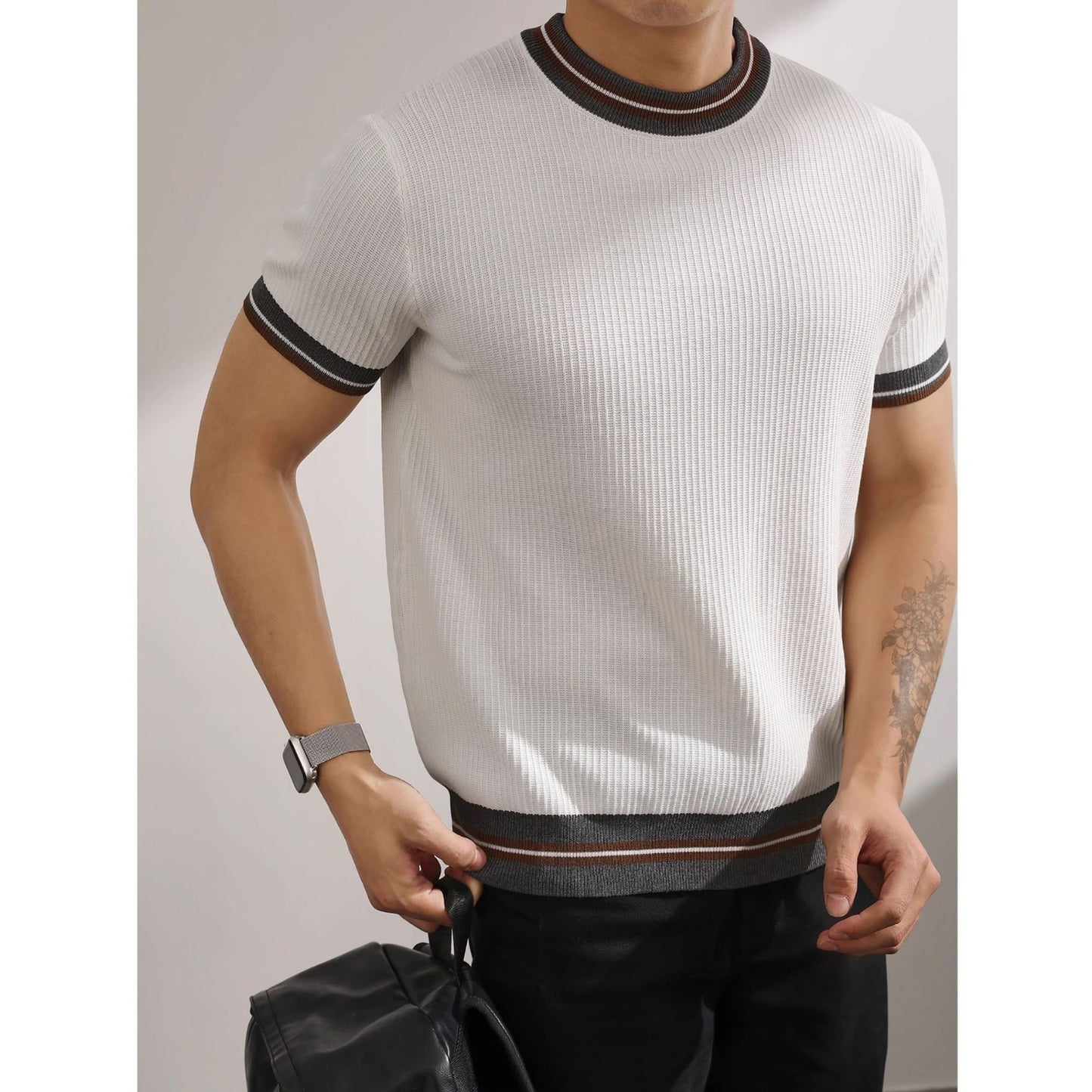 Men’s White Knit Polo T-Shirt with Contrast Trim
