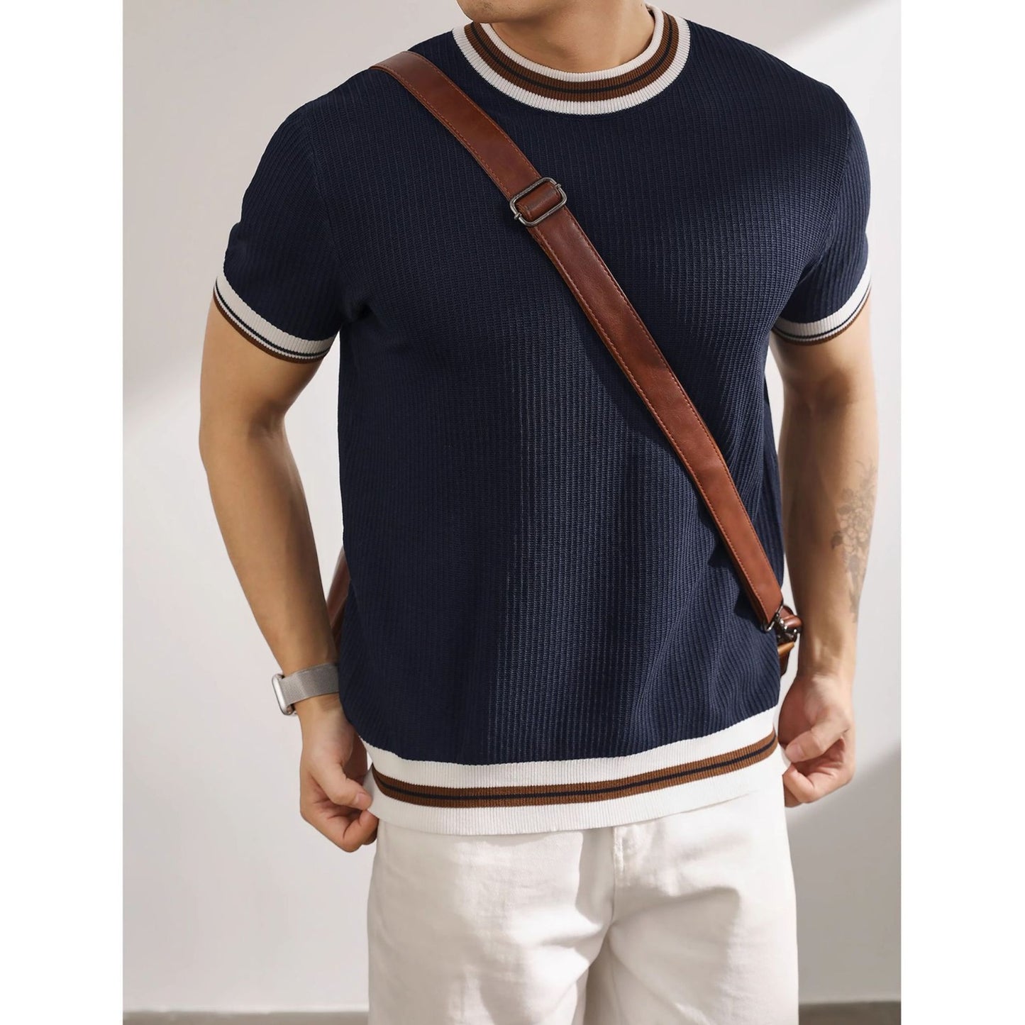 Men’s White Knit Polo T-Shirt with Contrast Trim