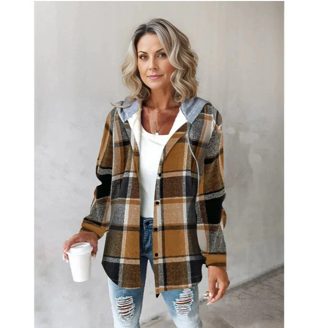 Mustard Plaid Button-Up Shirt Jacket