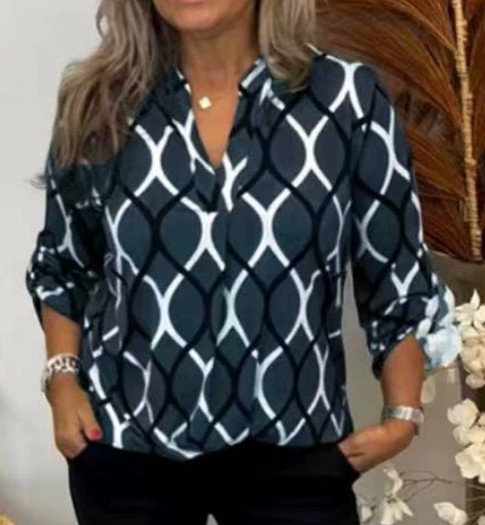 Geometric Print V-Neck Blouse