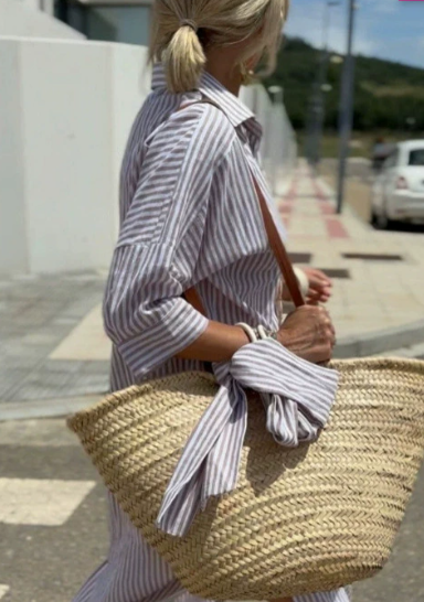 Striped Button-Up Shirt Dress