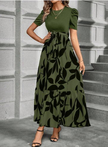 Monochrome Leaf Print Maxi Dress