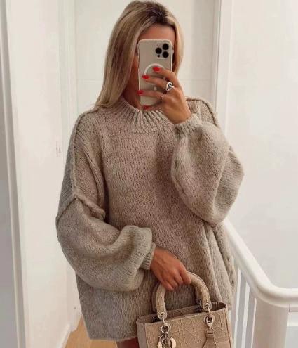 Neutral Knit Mock Neck Sweater