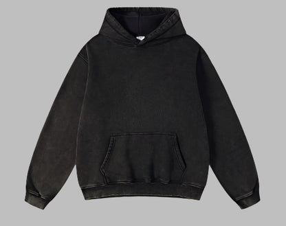 Vintage-Wash Fleece Hoodie — Black