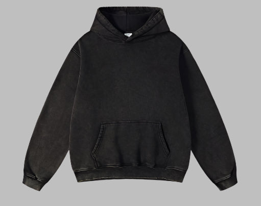 Vintage-Wash Fleece Hoodie — Black