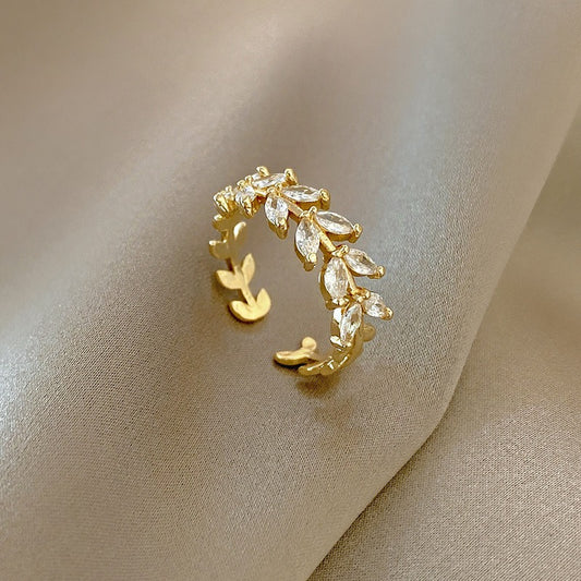 Gold Laurel Crystal Ring
