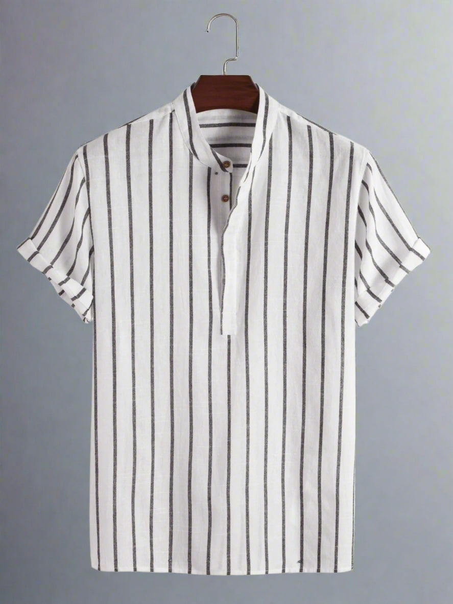 Men’s Striped Linen Collar Shirt