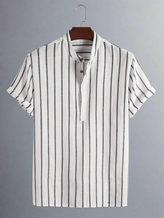 Men’s Striped Linen Collar Shirt