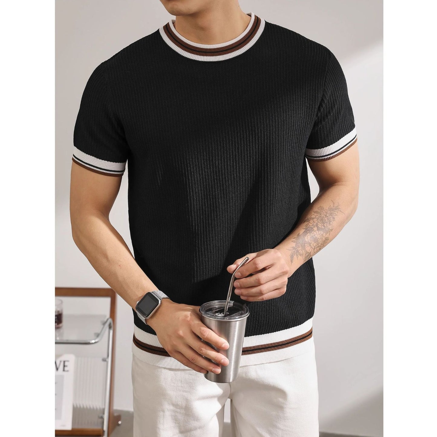 Men’s White Knit Polo T-Shirt with Contrast Trim