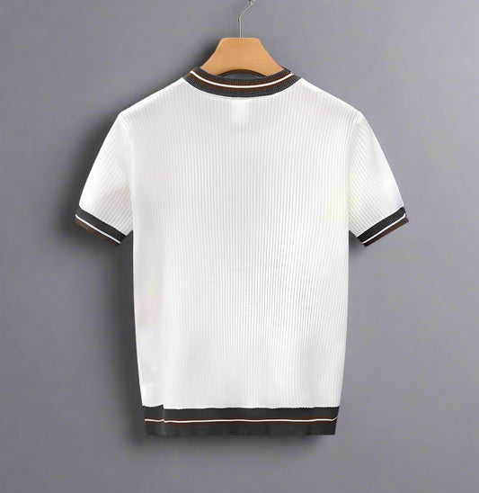Men’s White Knit Polo T-Shirt with Contrast Trim