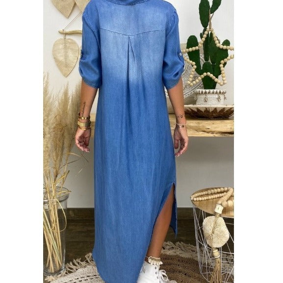 Women’s Lace Trim Embroidered Denim Dress